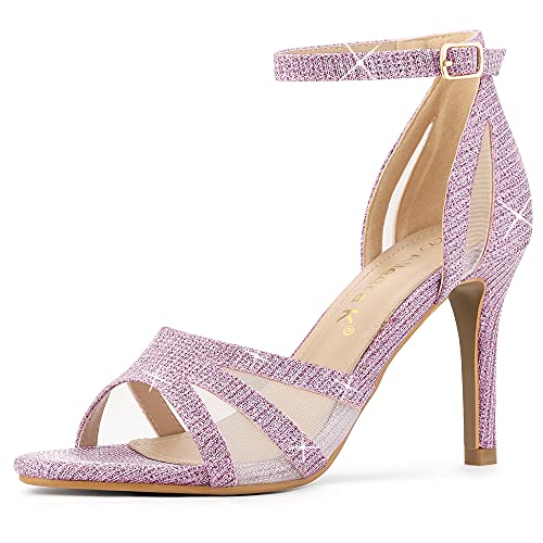 Allegra K Damen-Sandalen mit Glitzer-Knöchelriemen und Stiletto-Absatz Violett 37.5 von Allegra K