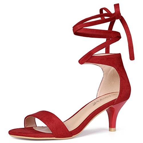 Allegra K Damen-Sandalen mit Kätzchenabsatz zum Schnüren Rot 37 von Allegra K