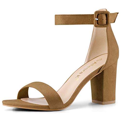 Allegra K Damen-Sandalen mit Knöchelriemchen und kompaktem Absatz., Braun - camel - Größe: 7 UK/9 US von Allegra K