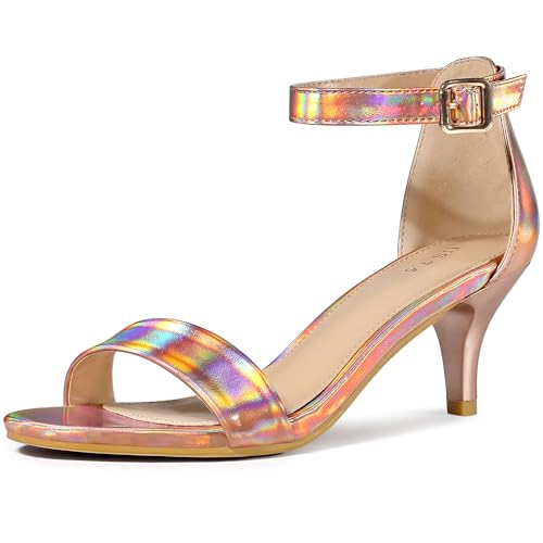 Allegra K Damen-Sandalen mit Knöchelriemen, Kätzchen-Absatz, Roségold, 38 EU von Allegra K