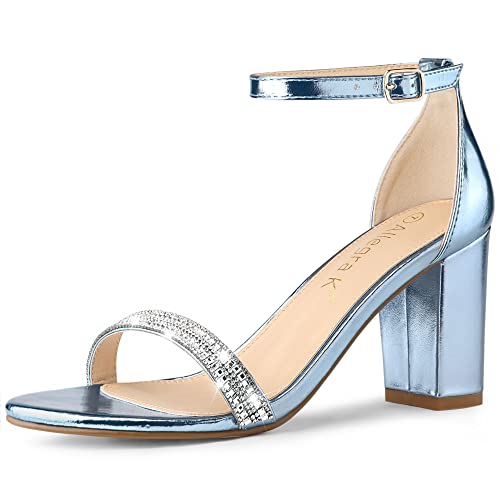 Allegra K Damen Sandalen mit Knöchelriemen und klobigen Absätzen mit Strass Blau 36 von Allegra K