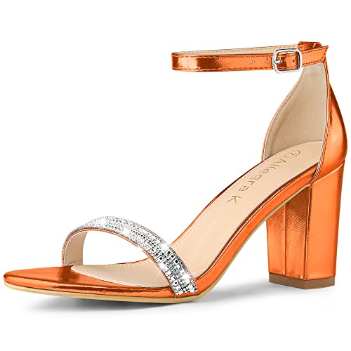 Allegra K Damen Sandalen mit Knöchelriemen und klobigen Absätzen mit Strass Orange 36 von Allegra K