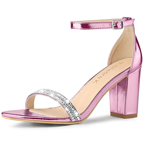 Allegra K Damen Sandalen mit Knöchelriemen und klobigen Absätzen mit Strass Rosa 39 von Allegra K