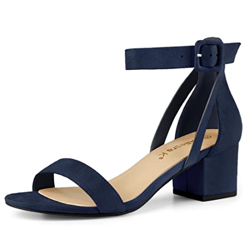 Allegra K Damen Sandalen mit Knöchelriemen und niedrigem Absatz, marineblau, 39 EU von Allegra K