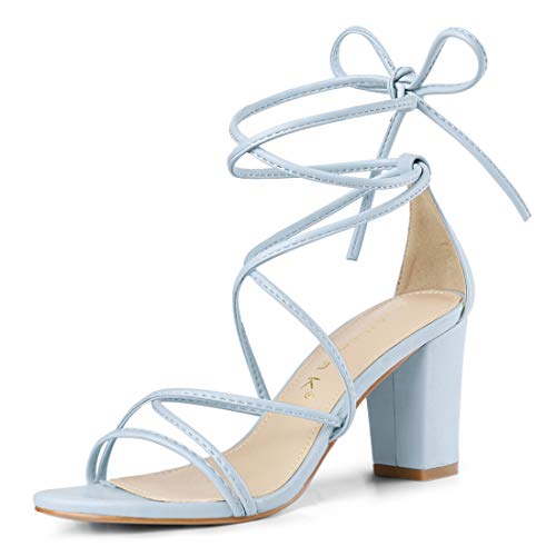 Allegra K Damen Sandalen mit Riemen zum Schnüren mit klobigem Absatz Blau 37 von Allegra K