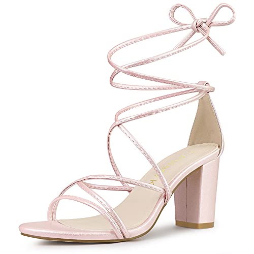 Allegra K Damen Sandalen mit Riemen zum Schnüren mit klobigem Absatz Bling Pink 37 von Allegra K