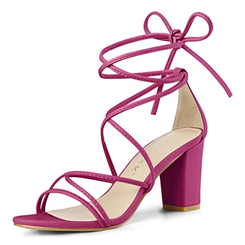 Allegra K Damen Sandalen mit Riemen zum Schnüren mit klobigem Absatz Pink 36 von Allegra K