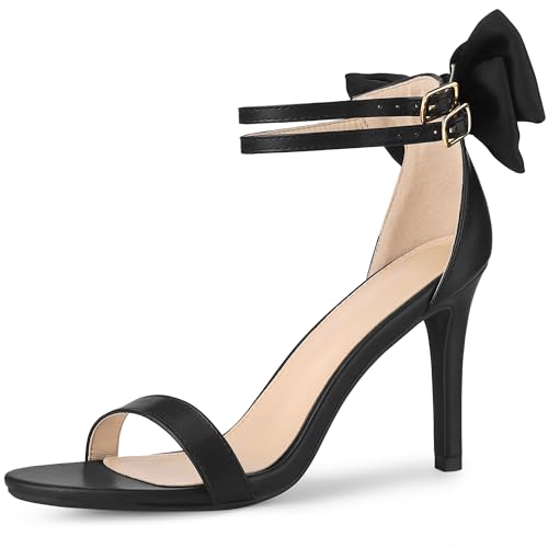 Allegra K Damen-Sandalen mit Schleife hinten, Knöchelriemen, Stiletto-Absatz Schwarz 36 von Allegra K