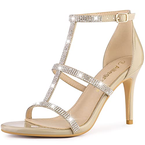 Allegra K Damen-Sandalen mit Strass-Knöchelriemen und Stiletto-Absatz Beige 41 von Allegra K