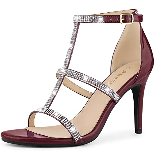 Allegra K Damen-Sandalen mit Strass-Knöchelriemen und Stiletto-Absatz Burgund 40 von Allegra K