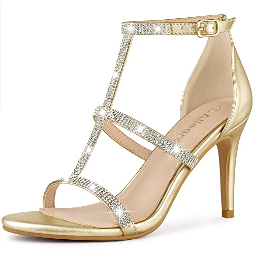 Allegra K Damen-Sandalen mit Strass-Knöchelriemen und Stiletto-Absatz Gold 38.5 von Allegra K