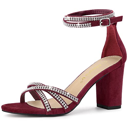 Allegra K Damen-Sandalen mit Strasssteinen und klobigem Absatz Burgund 37 von Allegra K