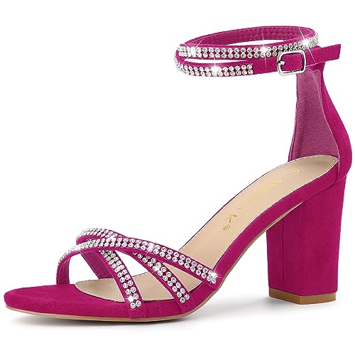 Allegra K Damen-Sandalen mit Strasssteinen und klobigem Absatz Pink 37 von Allegra K