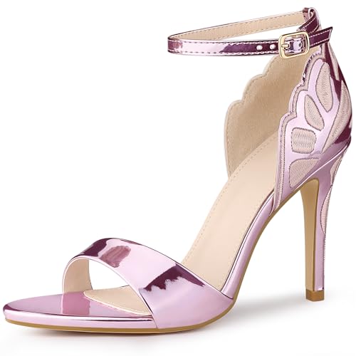 Allegra K Damen-Sandalen mit besticktem Leder-Knöchelriemen und Stiletto-Absatz Rosa 38 von Allegra K