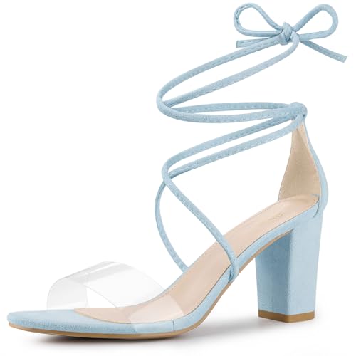 Allegra K Damen-Sandalen mit durchsichtigem Riemen, Blockabsatz, Schnürschuh, Hell, blau, 39 EU von Allegra K