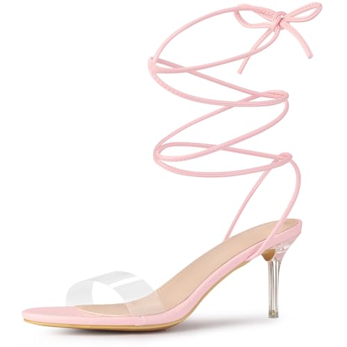 Allegra K Damen-Sandalen mit durchsichtigem Riemen und transparentem Stiletto-Absatz zum Schnüren Rosa 41 von Allegra K