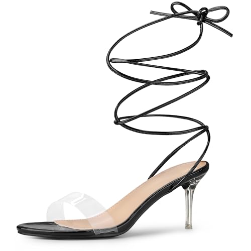 Allegra K Damen-Sandalen mit durchsichtigem Riemen und transparentem Stiletto-Absatz zum Schnüren Schwarz 40 von Allegra K