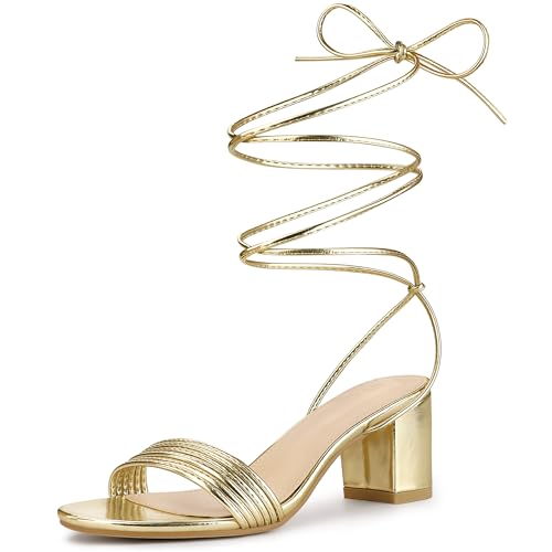 Allegra K Damen-Sandalen mit glitzerndem Riemchen und Blockabsatz zum Schnüren Gold 39 von Allegra K