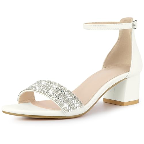 Allegra K Damen-Sandalen mit glitzerndem Strass-Knöchelriemen und klobigem Absatz Weiß 38 von Allegra K