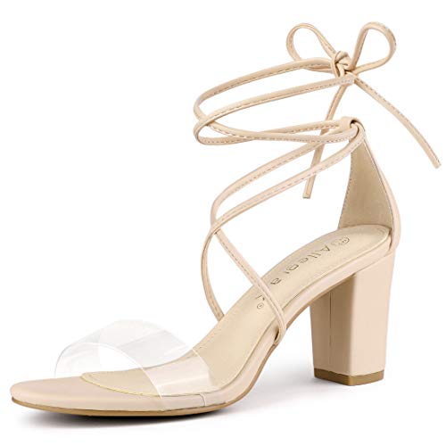 Allegra K Damen Sandalen mit klarem Absatz und Blockabsatz zum Schnüren Beige 40 von Allegra K