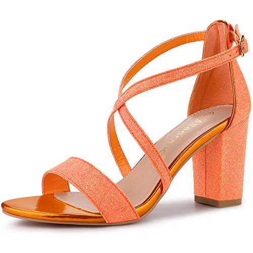 Allegra K Damen-Sandalen mit kreuz und quer verlaufenden Riemen und Blockabsatz Orange 36 von Allegra K