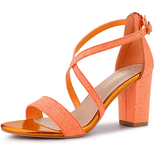 Allegra K Damen-Sandalen mit kreuz und quer verlaufenden Riemen und Blockabsatz Orange 37 von Allegra K