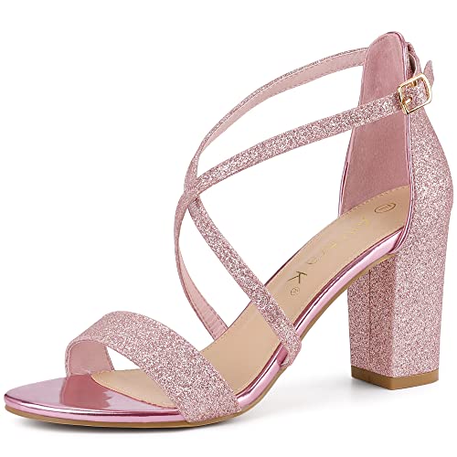 Allegra K Damen-Sandalen mit kreuz und quer verlaufenden Riemen und Blockabsatz Rosa 37 von Allegra K