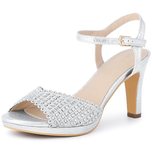Allegra K Damen-Sandalen mit niedrigem Plateau, Strasssteinen und klobigem Absatz Silber 39 Allegra K Damen-Sandalen mit niedrigem Plateau, Strasssteinen und klobigem Absatz Silber 39 von Allegra K