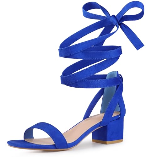 Allegra K Damen-Sandalen mit offenem Zehenbereich, Blockabsatz, Schnürung, Absatz, Königsblau, 37 EU von Allegra K