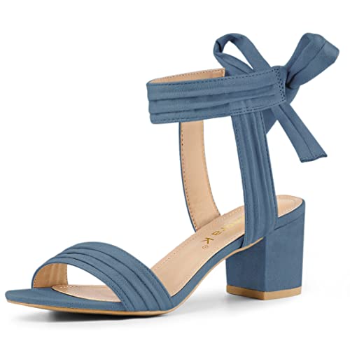 Allegra K Damen-Sandalen mit offenem Zehenbereich, Knöchelbindung, Blockabsatz, Haze Blue, 40.5 EU von Allegra K