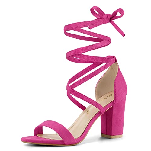 Allegra K Damen Open Toe Lace Up Chunky High Heels Sandalen, Hot Pink, 38 EU von Allegra K