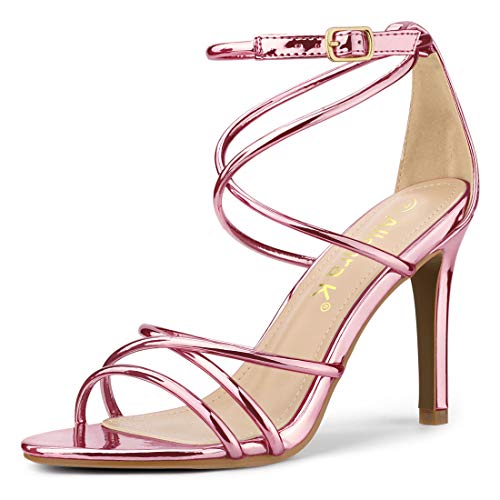 Allegra K Damen Sandalen mit offenem Zehenbereich und Riemchen und Stiletto-Absatz Rosa 36 von Allegra K