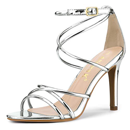 Allegra K Damen Sandalen mit offenem Zehenbereich und Riemchen und Stiletto-Absatz Silber 38 von Allegra K