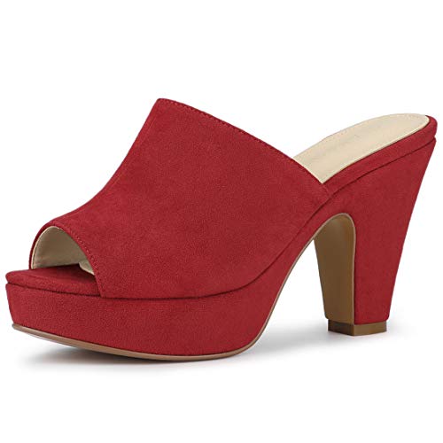 Allegra K Damen Sandalen mit offener Spitze und klobigem Absatz Rot 36 von Allegra K