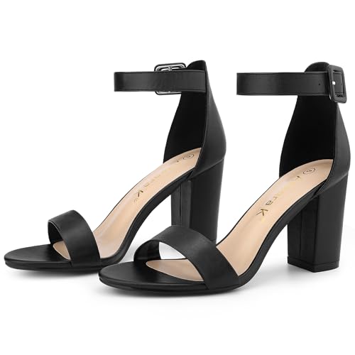 Allegra K Damen-Sandalen mit offener Zehenpartie, hoher klobiger Absatz, Schnalle, Knöchelrie, Schwarz Kunstleder, 38 EU von Allegra K