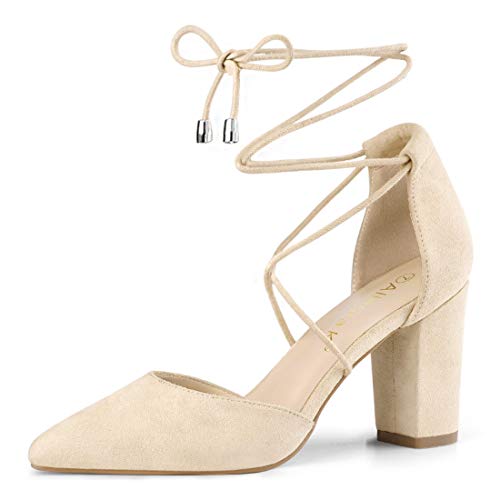 Allegra K Damen Sandalen mit spitzem Absatz und klobigen Absätzen Pumps Beige 39 von Allegra K