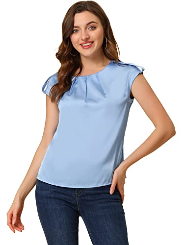 Allegra K Damen Satin Bluse Kurzarm Rundhals Flügelärmel Plissee Seide Top Shirt Arbeit Oberteil Hellblau M Allegra K Damen Satin Bluse Kurzarm Rundhals Flügelärmel Plissee Seide Top Shirt Arbeit Oberteil Hellblau M von Allegra K