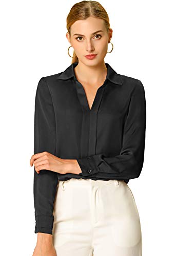 Allegra K Damen Satin Bluse Langarm Hemdkragen V-Ausschnitt Elegant Business Shirt Schwarz XL Allegra K Damen Satin Bluse Langarm Hemdkragen V-Ausschnitt Elegant Business Shirt Schwarz XL von Allegra K