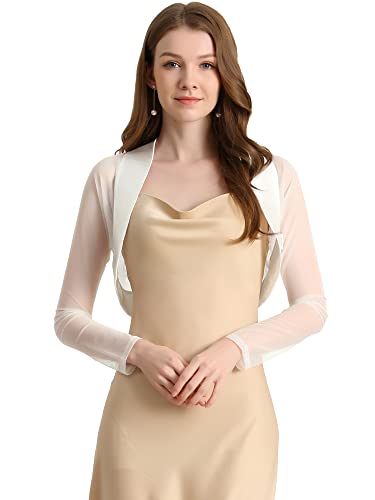 Allegra K Damen Satin Bolero Cardigan Elegant Business Open Front Crop Shrugs, weiß, 34 von Allegra K