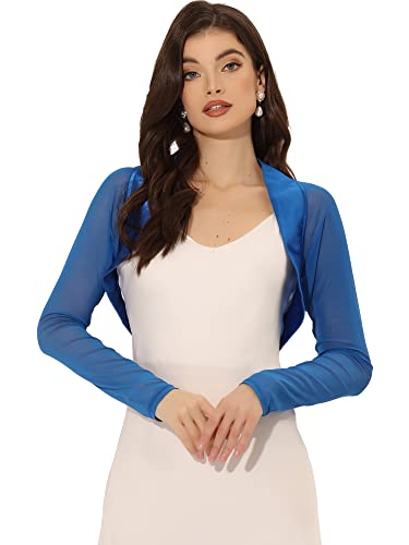 Allegra K Damen Satin Bolero Langarm Hochzeit Crop Shrugs Offen Elegant Chiffon Cardigan Königsblau M Allegra K Damen Satin Bolero Langarm Hochzeit Crop Shrugs Offen Elegant Chiffon Cardigan Königsblau M von Allegra K