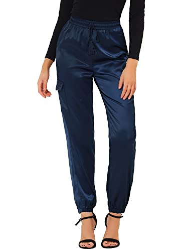 Allegra K Damen Satin Pants Eastisch Seidig Satinhose Kordelzug Cargohose Hose Königsblau S von Allegra K