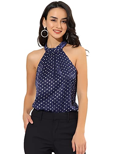 Allegra K Damen Tanktop Ärmellos Punkte Neckholder Tops Oberteil Elegant Top Bluse Blau S von Allegra K