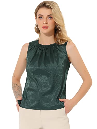 Allegra K Damen Satin ärmellose Arbeit Büro Plissee Tanktop Bluse Grün M von Allegra K