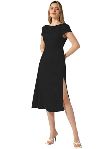 Allegra K Damen Satinkleid Wasserfallausschnitt Flügelärmel Rückenfrei Twist Schlitz Midi-Cocktailkleid Schwarz S Allegra K Damen Satinkleid Wasserfallausschnitt Flügelärmel Rückenfrei Twist Schlitz Midi-Cocktailkleid Schwarz S von Allegra K