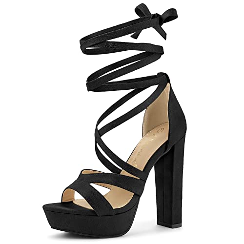 Allegra K Damen Schnürplattform Chunky High Heels Sandalen Schwarz 38 von Allegra K