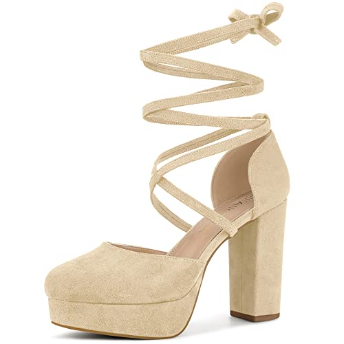 Allegra K Damen-Schnürplattform mit Riemchen und klobigen Absätzen Beige 38.5 von Allegra K