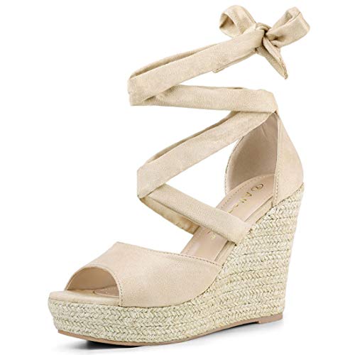 Allegra K Damen Schnürsandalen mit Espadrilles und Keilabsatz Beige 37 von Allegra K
