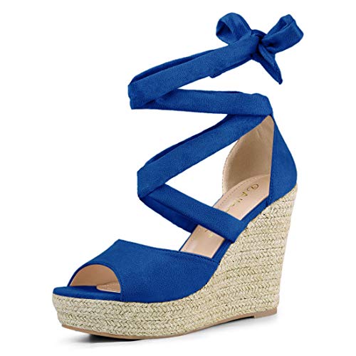 Allegra K Damen Schnürsandalen mit Espadrilles und Keilabsatz Tiefblau 38 von Allegra K