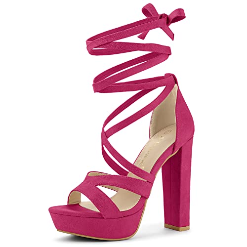 Allegra K Damen Schnürschuh Plateau Chunky High Heels Sandalen, Knallpink (Hot Pink), 37 EU von Allegra K