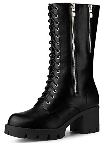 Allegra K Damen Schnürstiefel mit kniehohem Absatz und Plateau Schwarz 39 von Allegra K